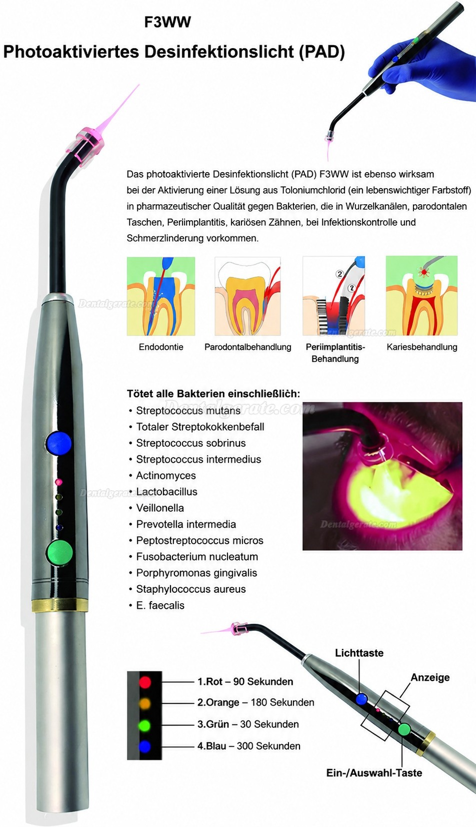 Photoaktivierte Desinfektion (PAD) 650nm Laser Dental Apdt Laser Antibakteriellen Photodynamischen Therapie